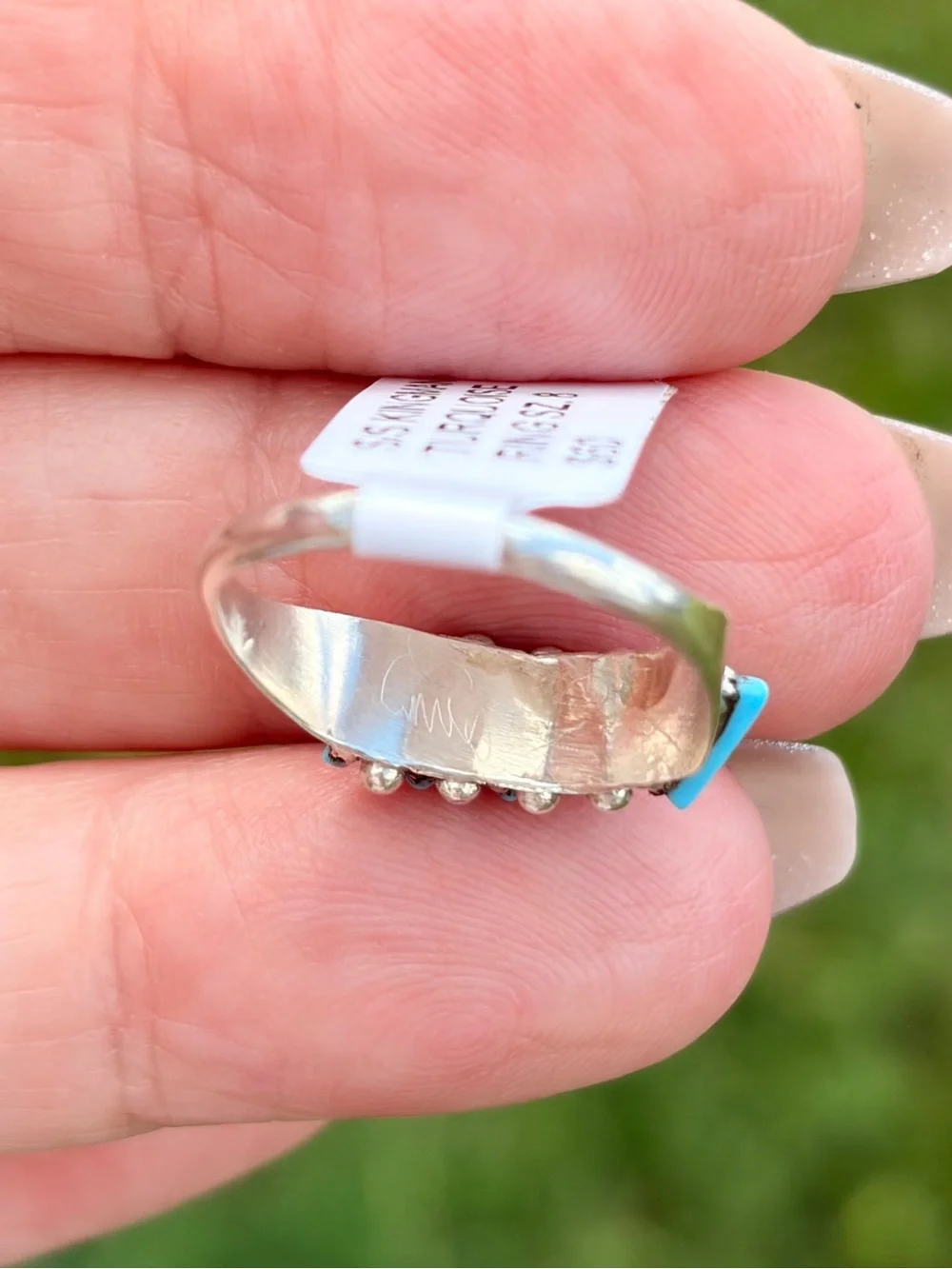 Cletus Lamy Signed 925 Sterling Silver Kingman Turquoise Inlay Chevron Ring